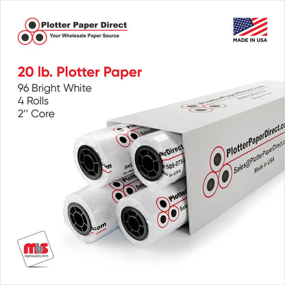 (4) 30'' x 150' Rolls - 20# Plotter Paper - 2'' Core
