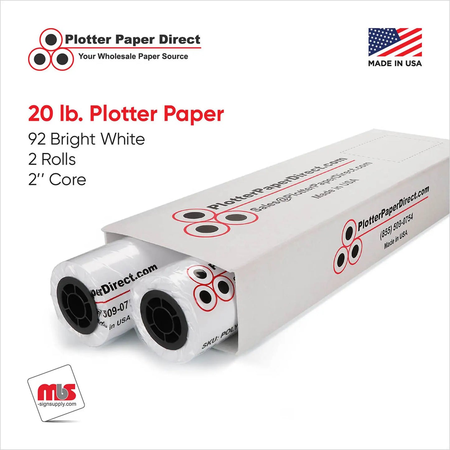 (2) 36'' x 300' Rolls - 20# Plotter Paper - 2'' Core