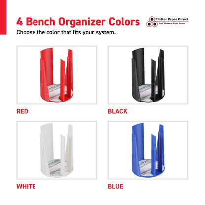 Kit of 10 Rewritable White Lids for 2" Core Media Rolls + 1 Blue Bench Organizer for 2" & 3" Cores – Durable Storage & Organization for Print Shops and Studios