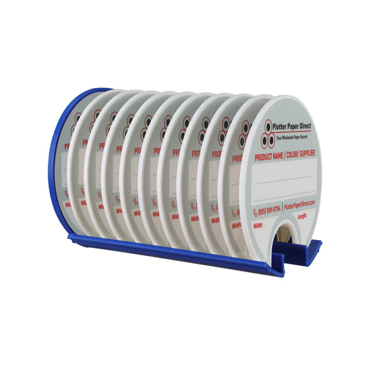 Kit of 10 Rewritable White Lids for 2" Core Media Rolls + 1 Blue Magnetic Wall Organizer for 2" & 3" Cores – Durable Storage Solution for Print & Sign Shops