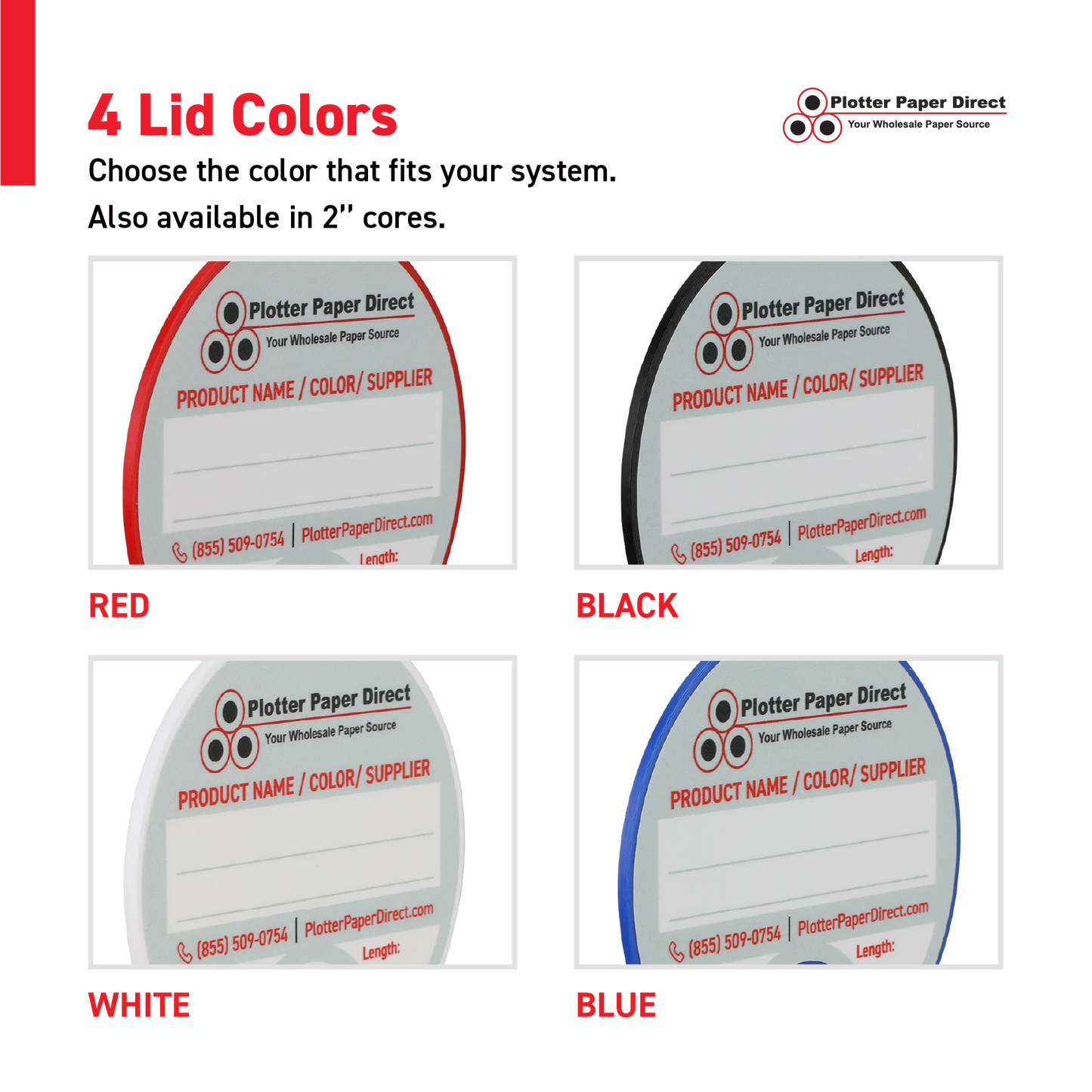Kit of 10 Rewritable White Lids for 3" Core Media Rolls + 1 Blue Bench Organizer for 2" & 3" Cores – Durable Storage & Organization for Print Shops and Studios