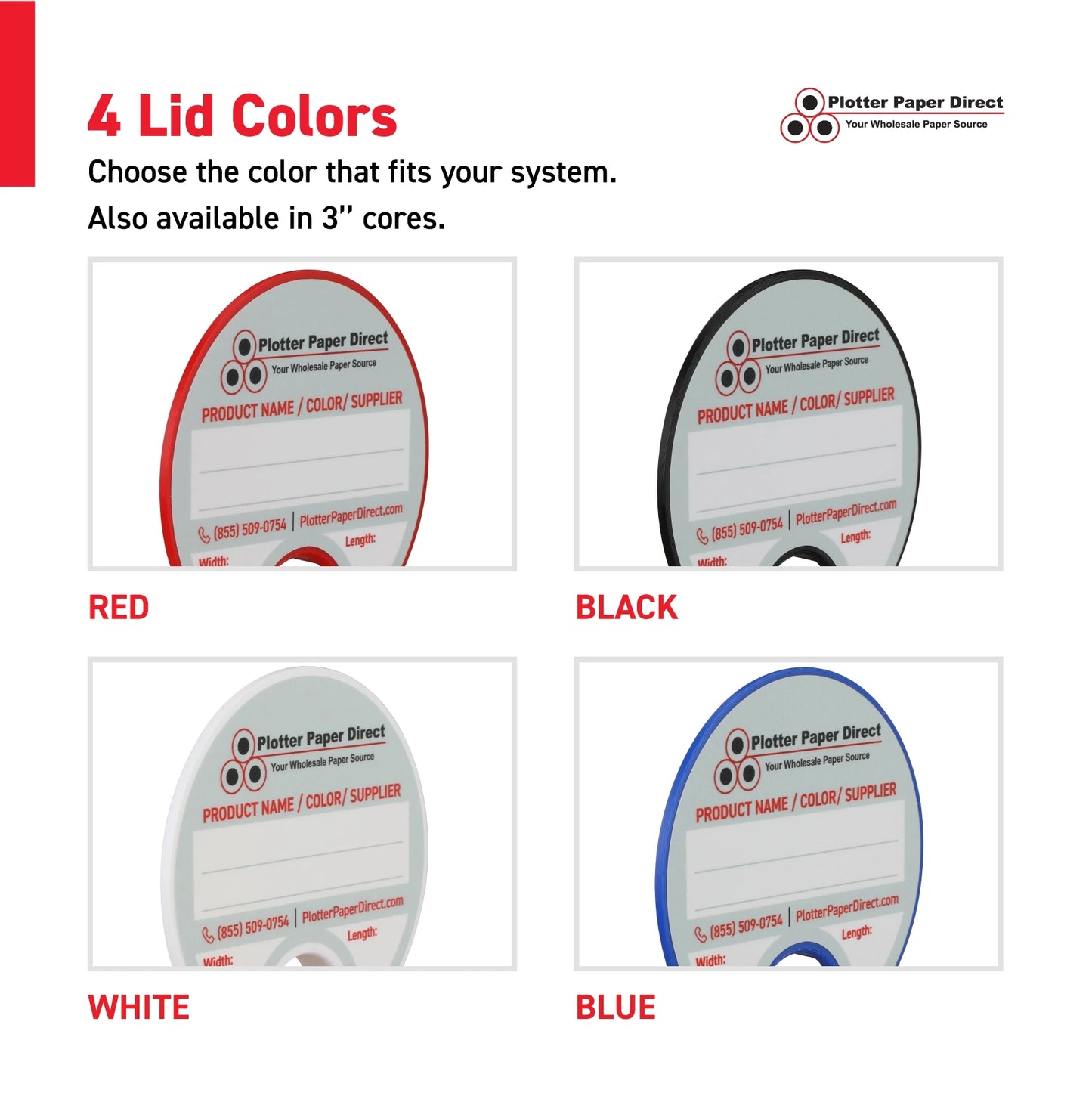 Kit of 10 Rewritable White Lids for 3" Core Media Rolls + 1 Blue Magnetic Wall Organizer for 2" & 3" Cores – Durable Storage Solution for Print & Sign Shops