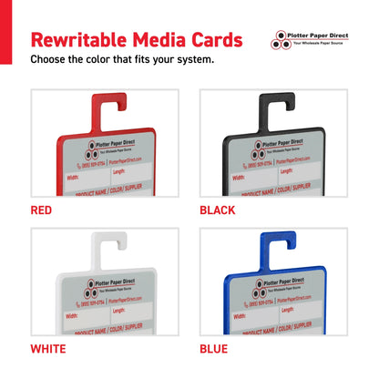 Kit of 10 White Rewritable MediaCards Hooks + Blue Magnetic Wall Organizer – Dry-Erase Labeling Kit for Vinyl Roll Storage in Print & Sign Shops