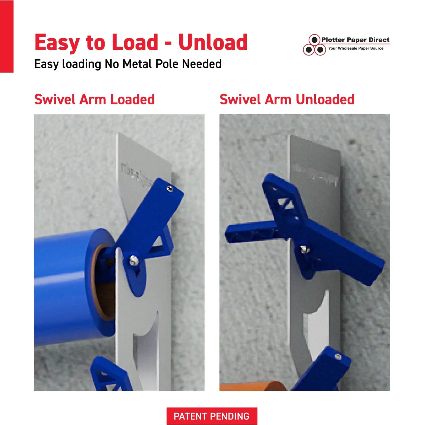 2-Pack Wall Mounted Vinyl Roll Storage Racks – White Aluminum with Blue ABS Swivel Arms, Holds 10 Rolls Total, Space-Saving Organizer for Print Shops, Studios & Craft Rooms
