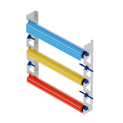 2-Pack Wall Mounted Vinyl Roll Storage Racks – White Aluminum with Blue ABS Swivel Arms, Holds 10 Rolls Total, Space-Saving Organizer for Print Shops, Studios & Craft Rooms