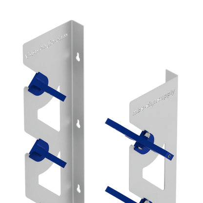 2-Pack Wall Mounted Vinyl Roll Storage Racks – White Aluminum with Blue ABS Swivel Arms, Holds 10 Rolls Total, Space-Saving Organizer for Print Shops, Studios & Craft Rooms